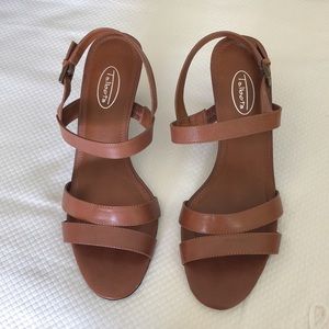 9B High Heel Strappy Sandals Brown Leather Priscilla Vicuña 3” Heels Talbots